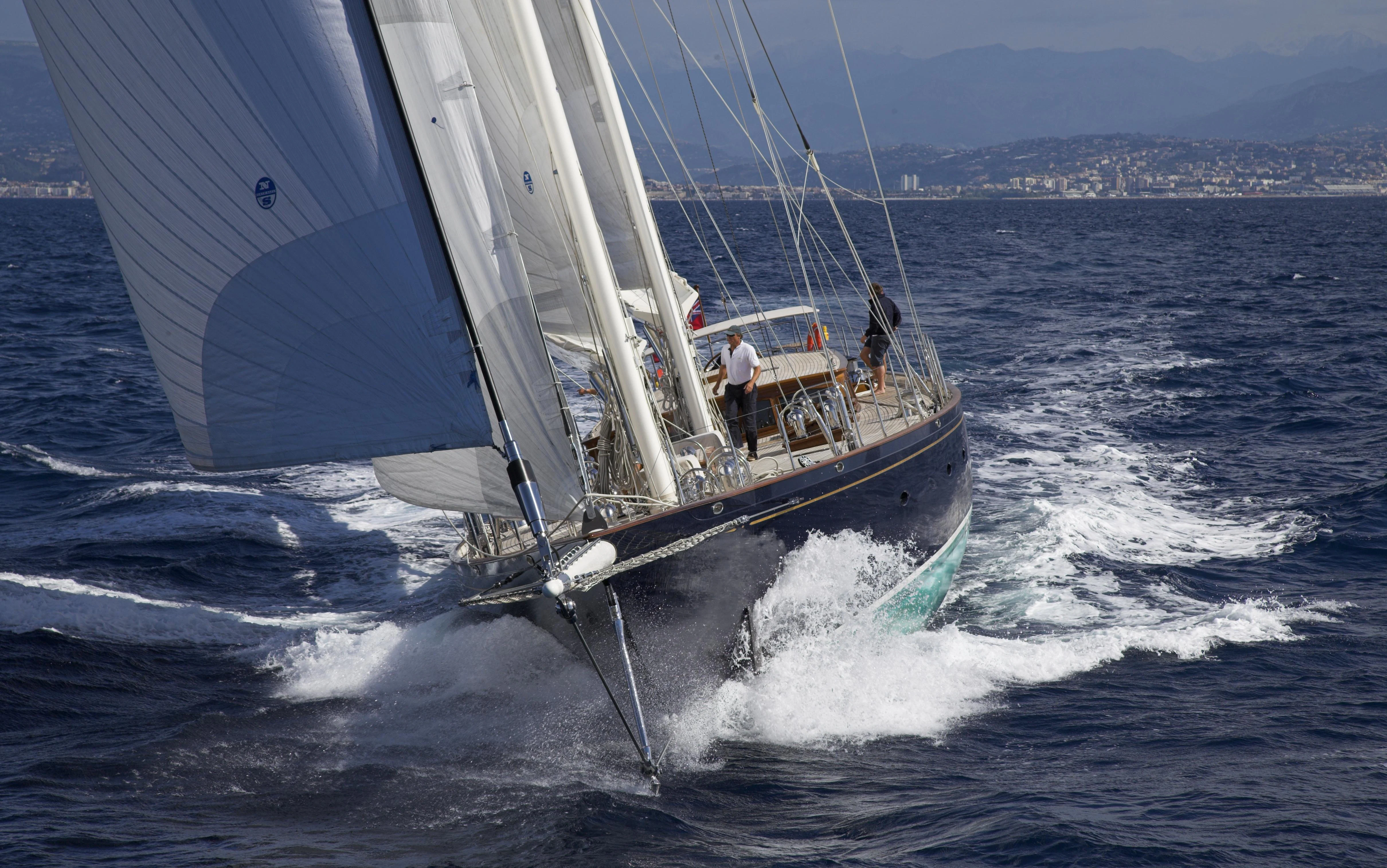 a boat sailing on the sea aboard SEABISCUIT Yacht for Sale