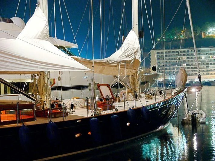 a boat docked at a pier aboard SEABISCUIT Yacht for Sale