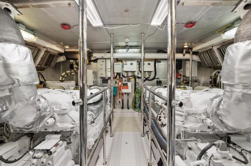 a room with several white pipes aboard MENTORSHIP IV Yacht for Sale