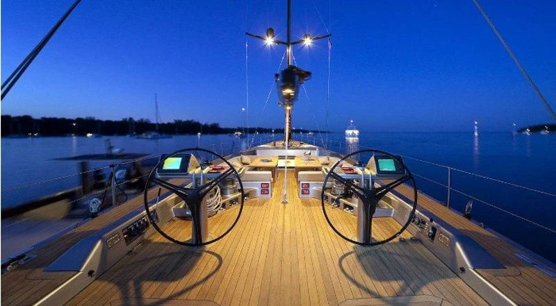 a boat on a dock aboard RUNNING ON FAITH Yacht for Sale