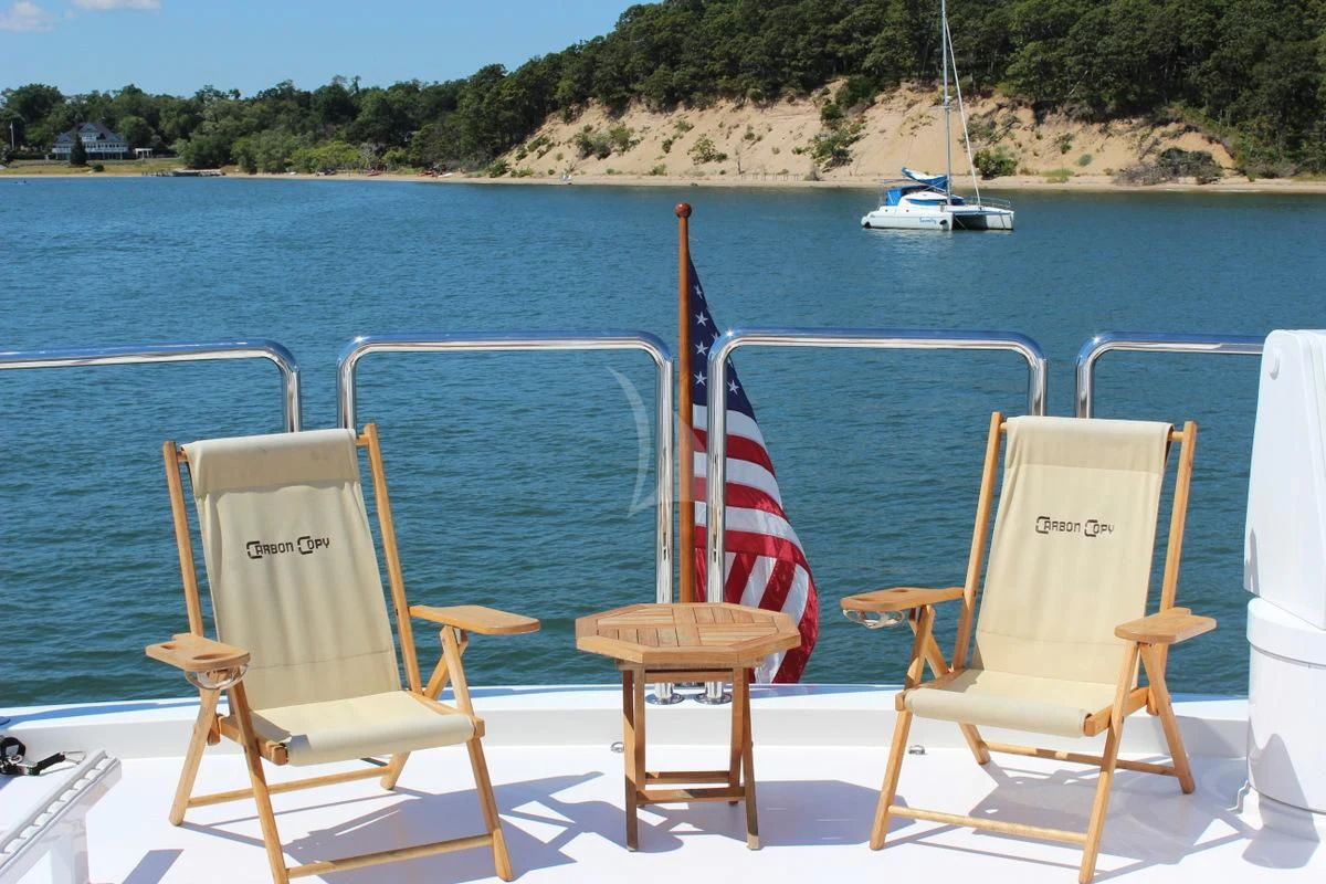 chairs on a boat aboard EBITDA Yacht for Sale