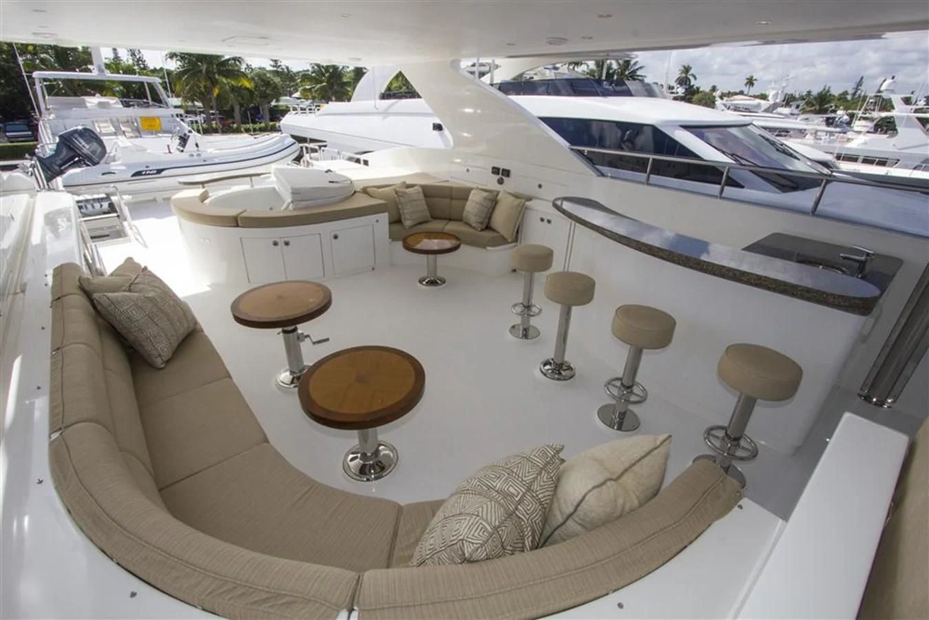 a lounge chair on a boat aboard EBITDA Yacht for Sale