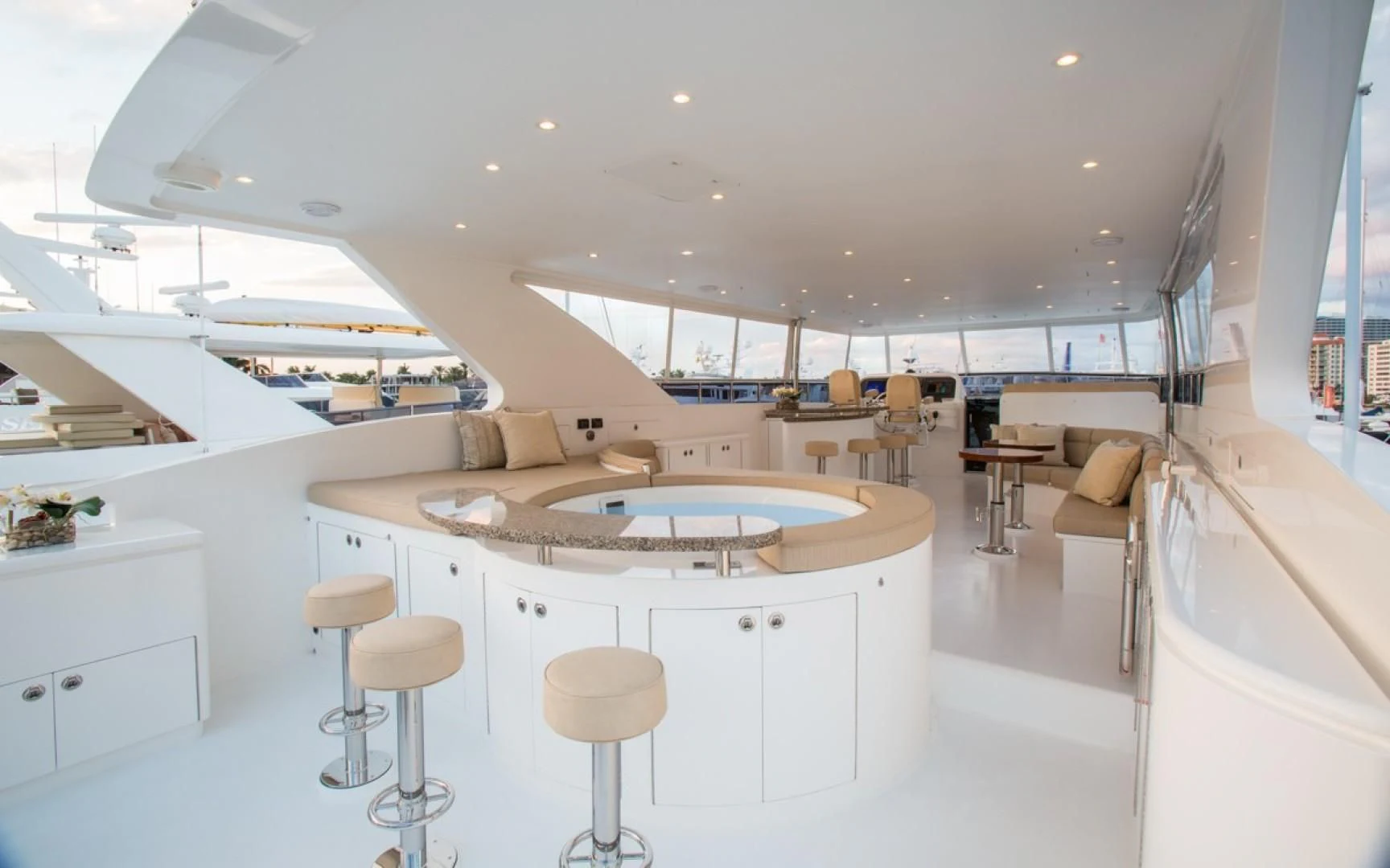 a large modern looking room aboard EBITDA Yacht for Sale