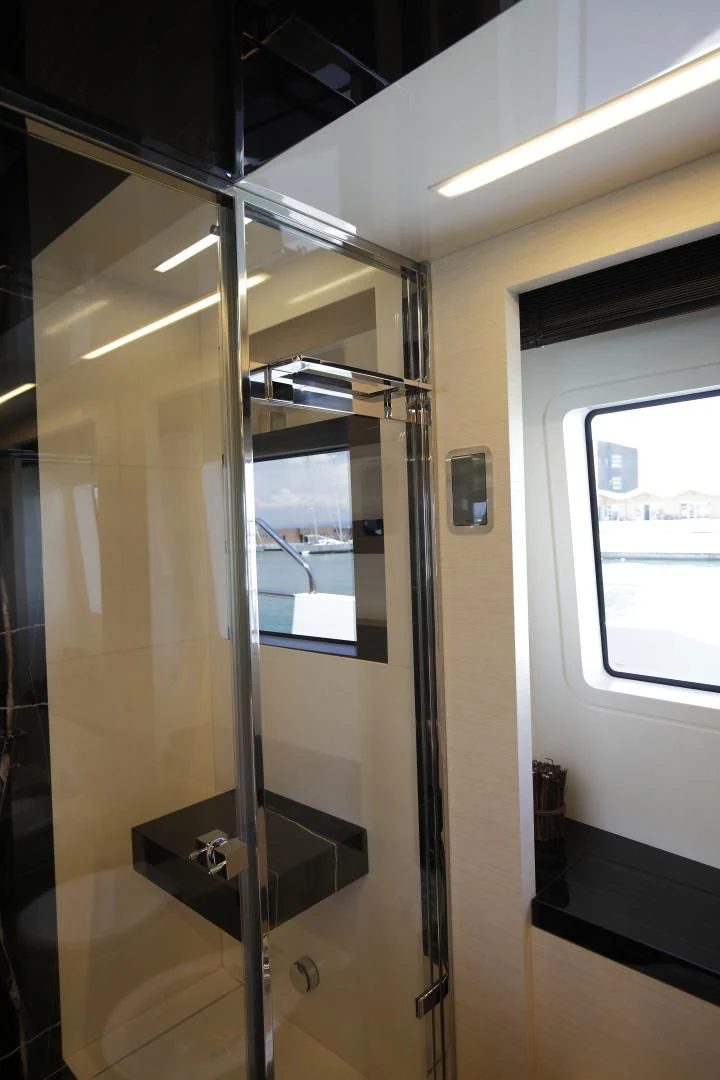 a shower unit in a bathroom aboard NOVASTAR Yacht for Sale