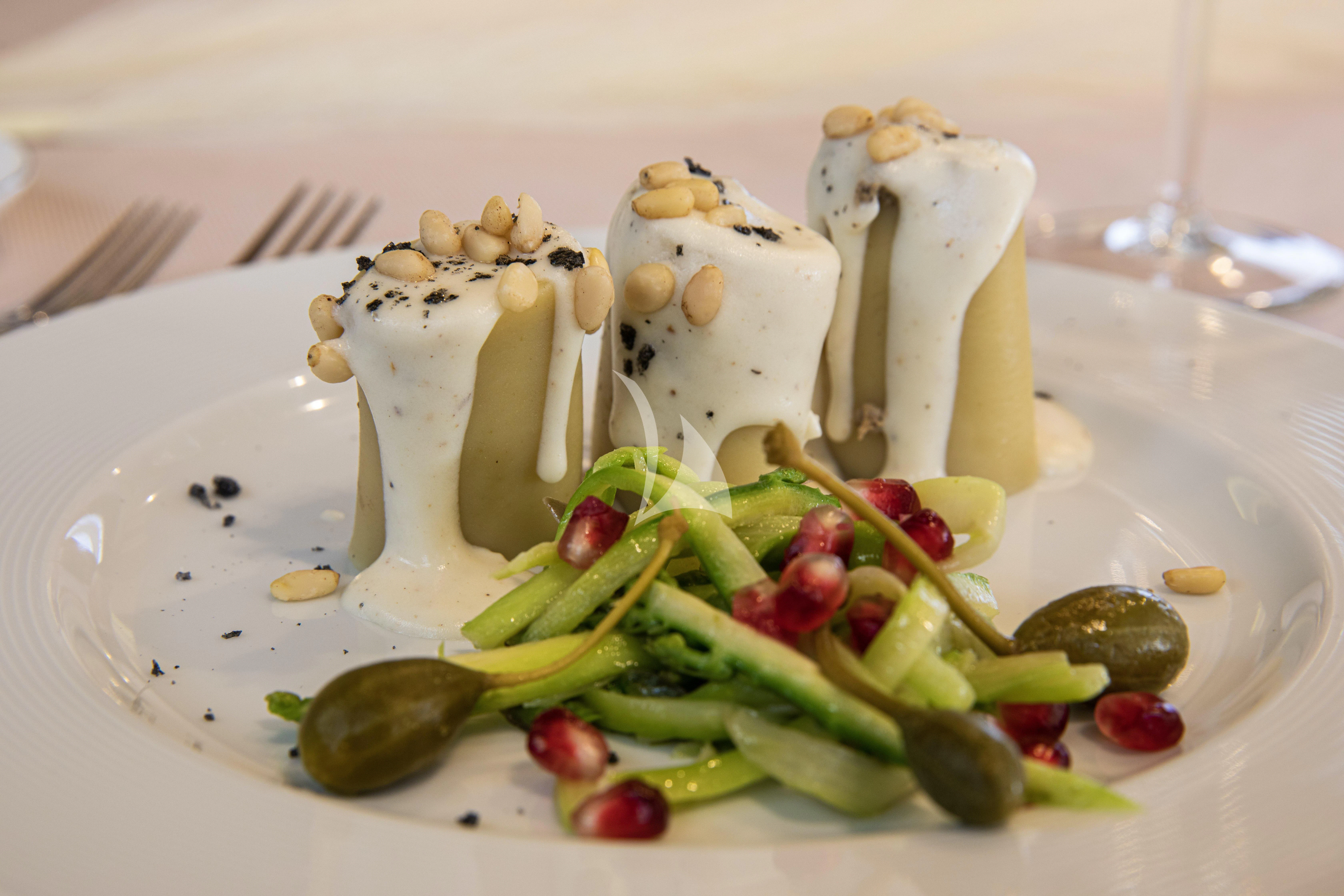 a plate of food aboard NIKO III Yacht for Charter