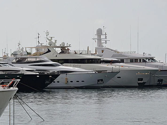 a group of boats in a harbor aboard DARLING Yacht for Sale