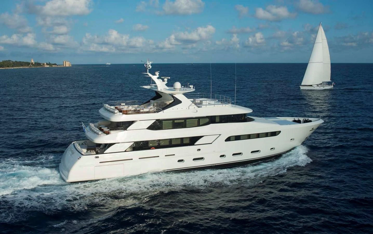 a white yacht on the water aboard DARLING Yacht for Sale