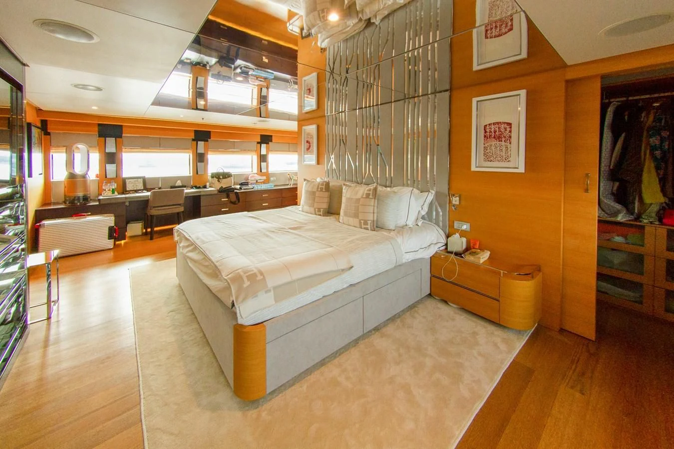 a room with a bed and a desk aboard DARLING Yacht for Sale