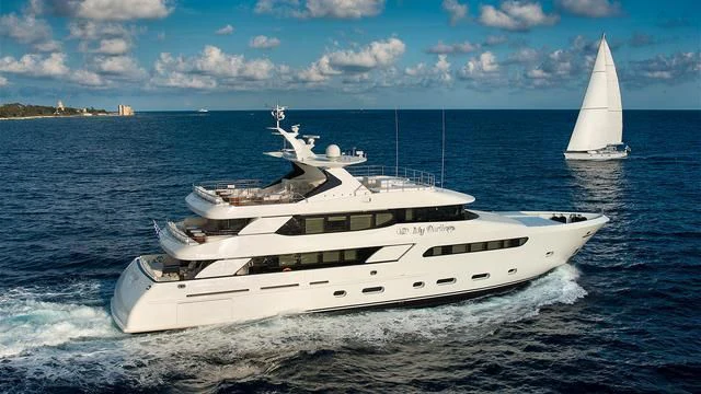 a white yacht on the water aboard DARLING Yacht for Sale