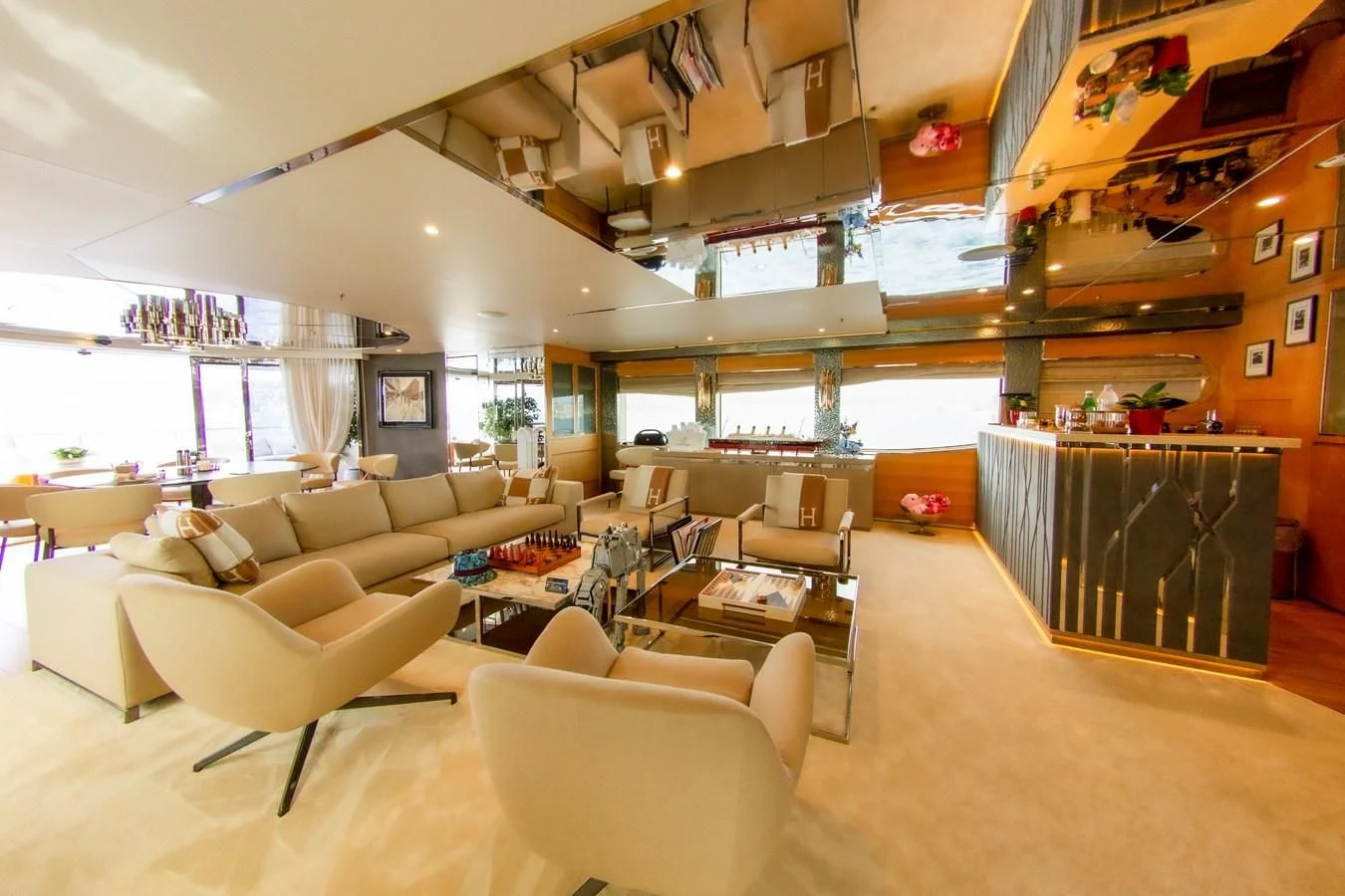 a room with a couch and a table aboard DARLING Yacht for Sale