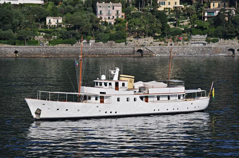 a white boat on the water aboard DEIANEIRA Yacht for Sale