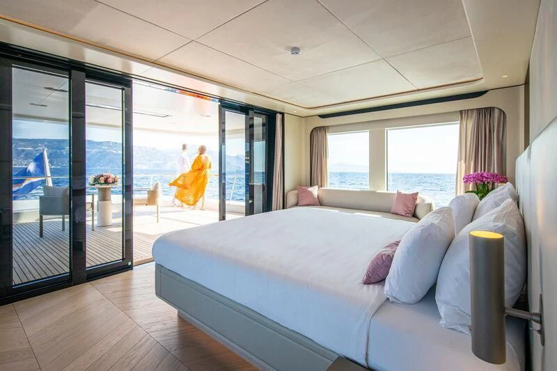 a bed in a room aboard LL Yacht for Sale