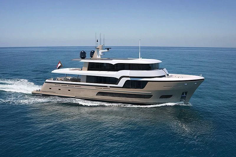 a white boat in the water aboard LL Yacht for Sale