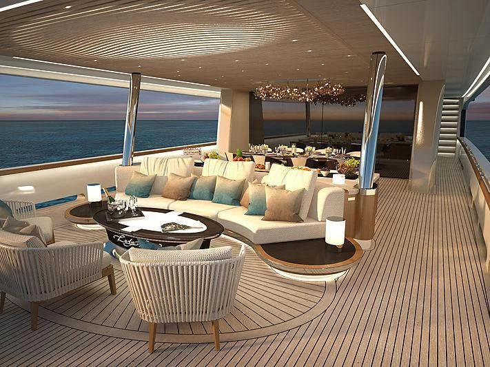 a living room with a large window aboard LL Yacht for Sale