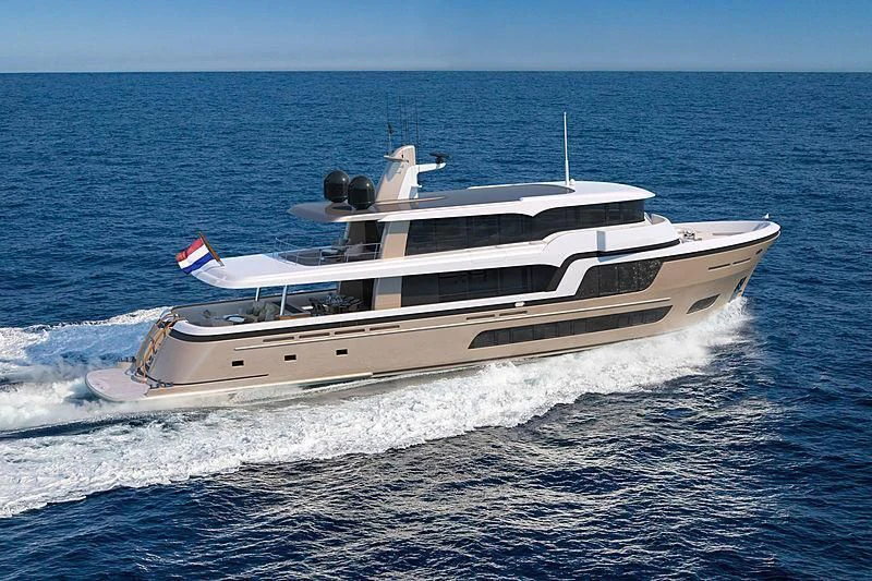 a white yacht on the water aboard LL Yacht for Sale