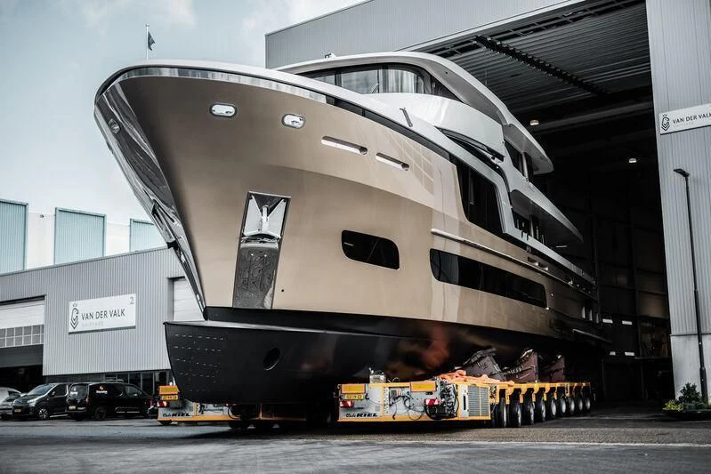 a large black train aboard LL Yacht for Sale