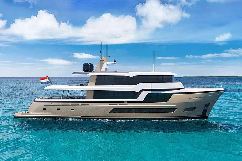 a white yacht in the water aboard LL Yacht for Sale
