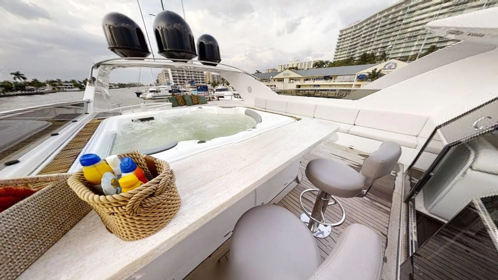 a boat with a basket on it aboard ENTOURAGE Yacht for Sale
