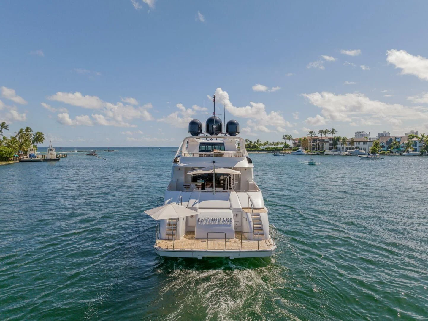 a boat in the water aboard ENTOURAGE Yacht for Sale