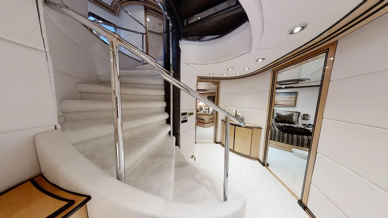 a staircase in a building aboard ENTOURAGE Yacht for Sale