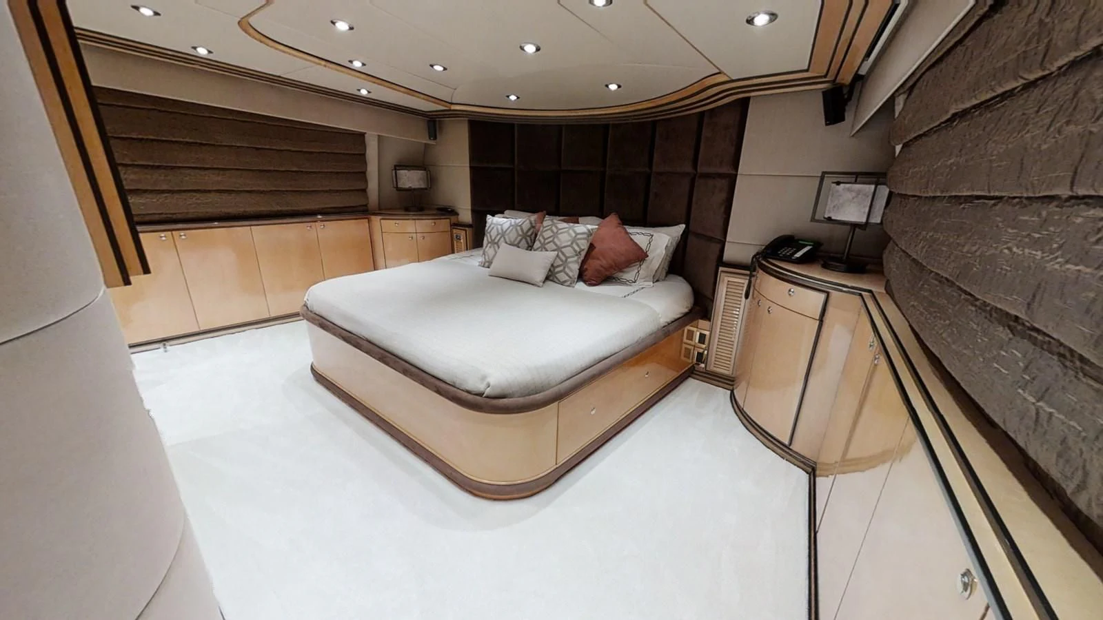 a bed in a room aboard ENTOURAGE Yacht for Sale