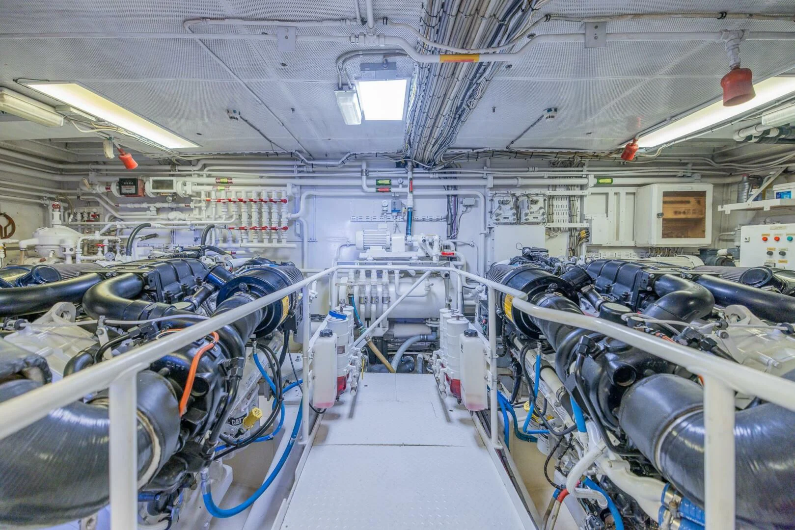 a room full of white pipes aboard ENTOURAGE Yacht for Sale
