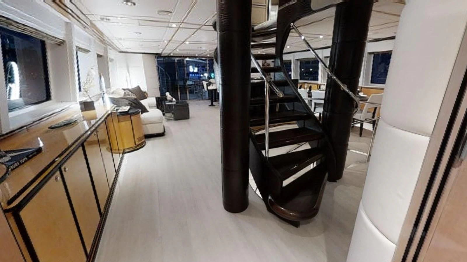 a black ladder in a room aboard ENTOURAGE Yacht for Sale