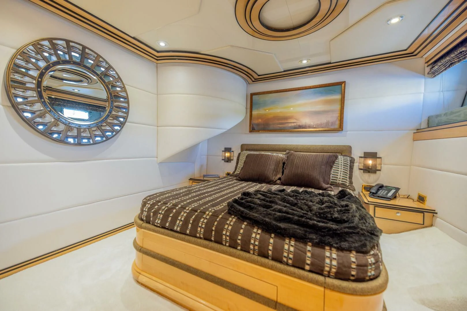 a bed in a room aboard ENTOURAGE Yacht for Sale