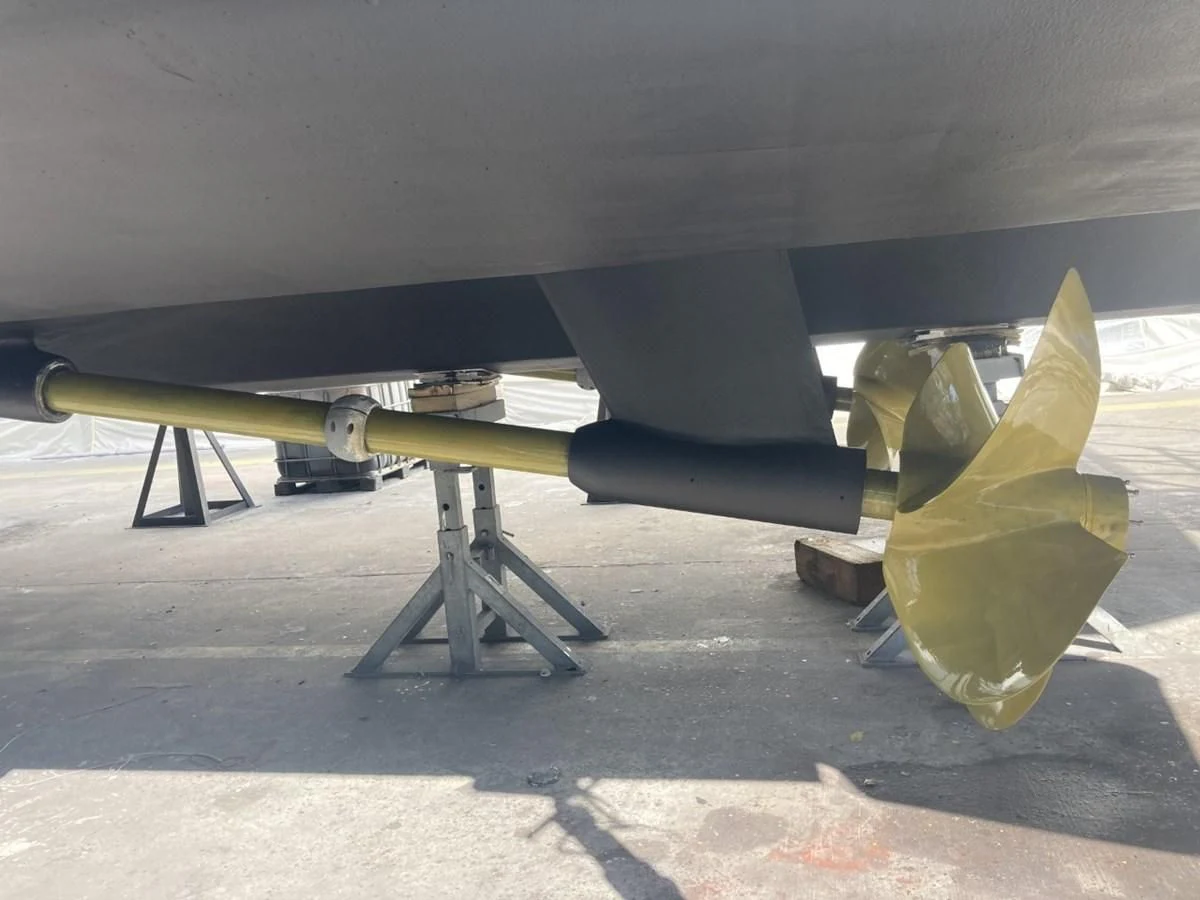 a model airplane on a stand aboard ENTOURAGE Yacht for Sale