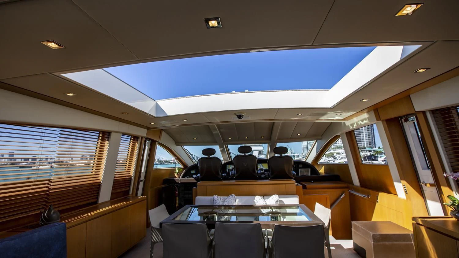 a bus with tables and chairs aboard VELOCE Yacht for Sale