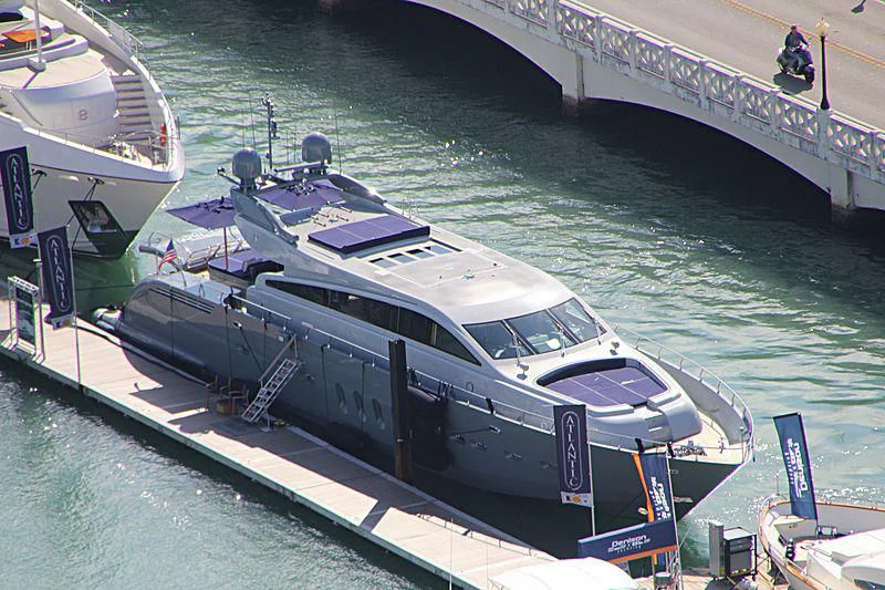 a large ship docked aboard VELOCE Yacht for Sale