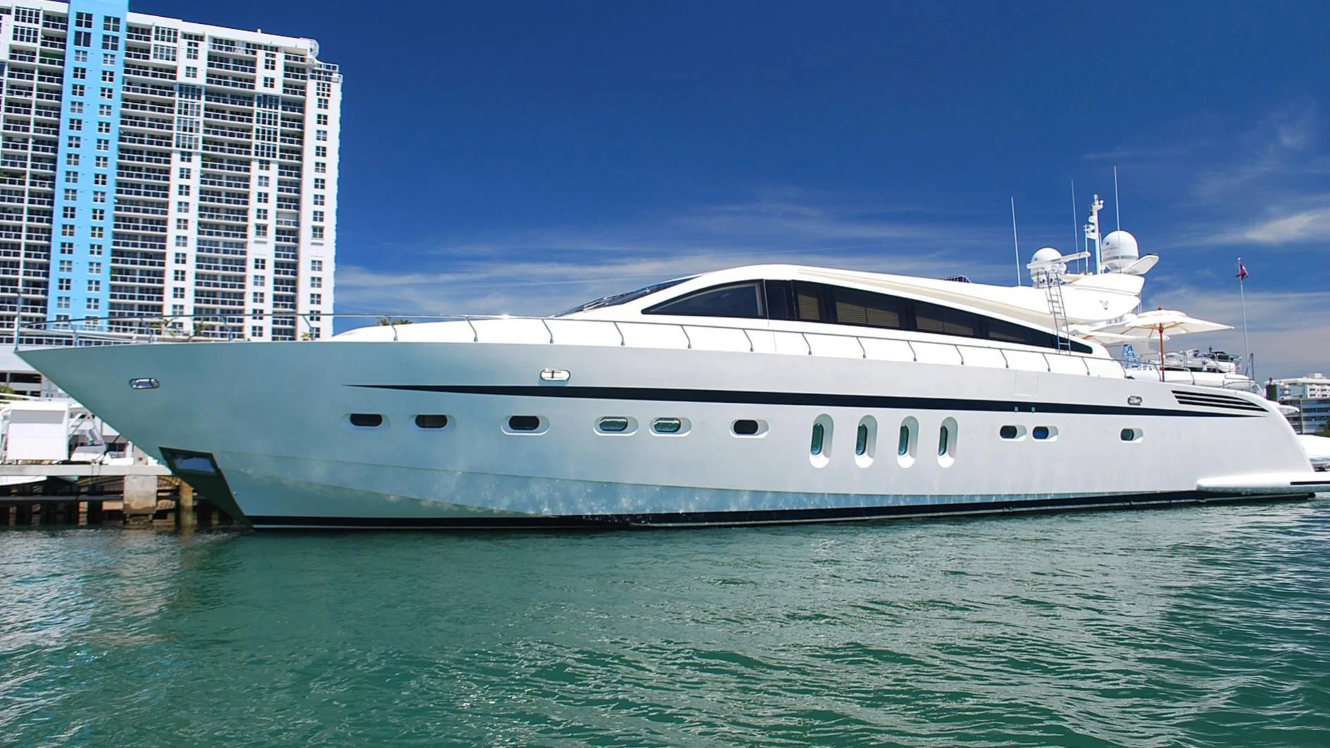 a white yacht in the water aboard VELOCE Yacht for Sale
