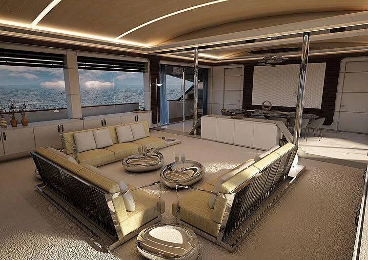 a room with a couch and a table aboard REALE PACIFICO 32#1 Yacht for Sale
