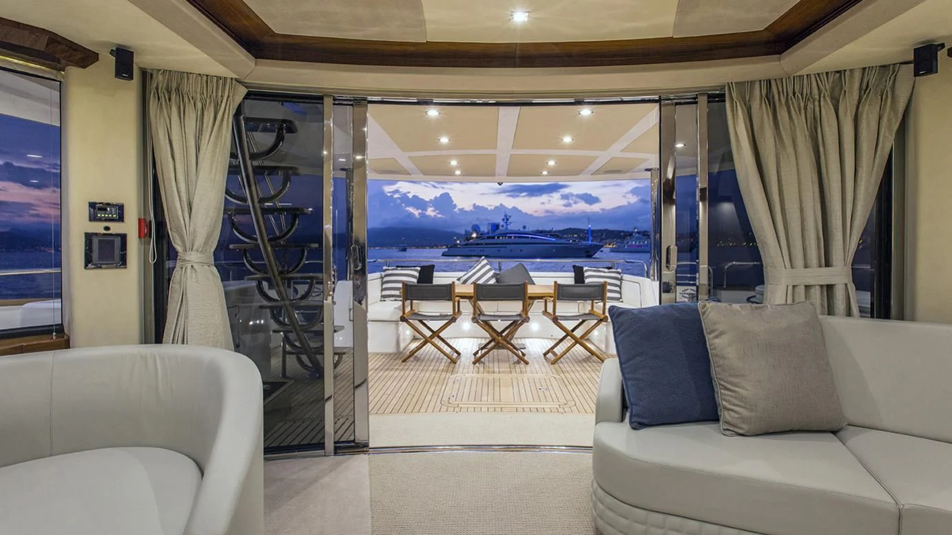 a train car with a view of the ocean aboard GELATO Yacht for Sale