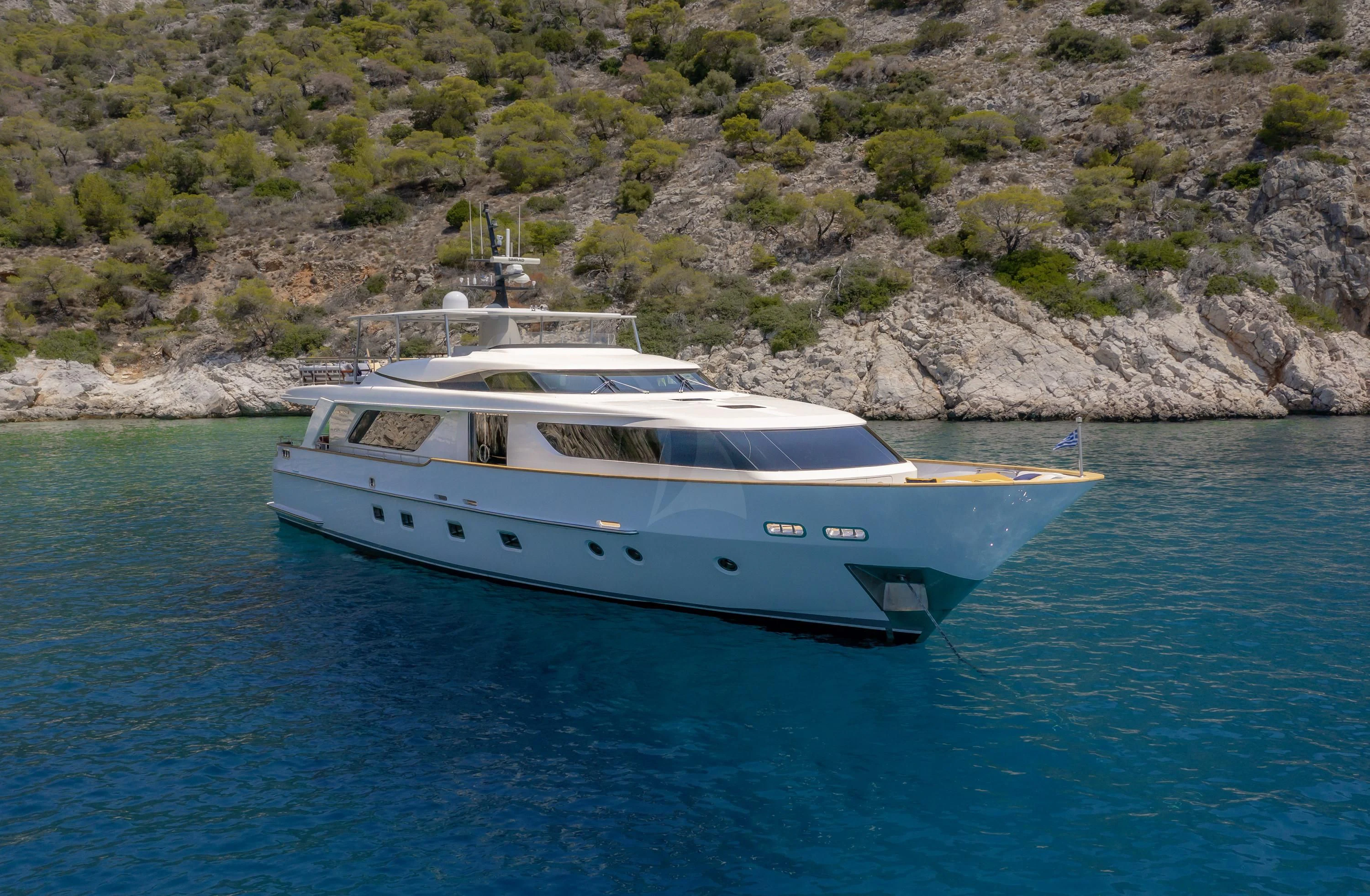a white boat in the water aboard ELYSIUM Yacht for Sale
