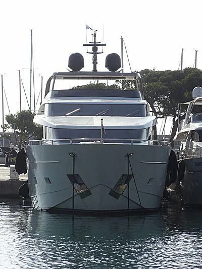 a large white boat aboard ELYSIUM Yacht for Sale