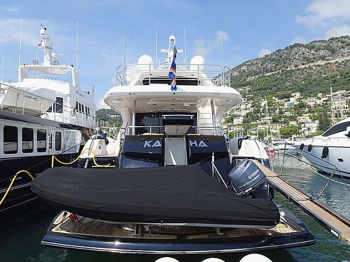 a boat docked at a pier aboard KAPUSHA Yacht for Sale