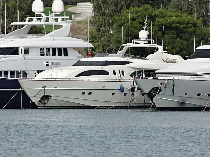 a group of white yachts aboard HELIOS Yacht for Charter