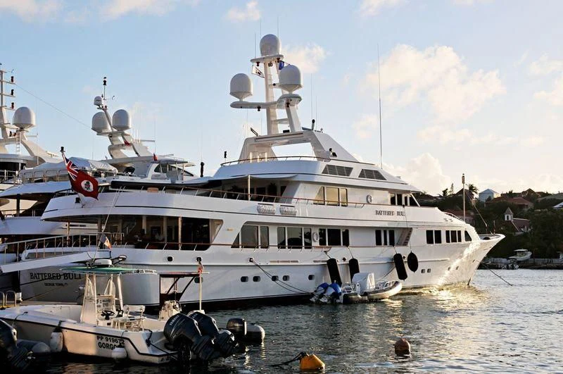 a large white boat in the water aboard MARIA Yacht for Sale