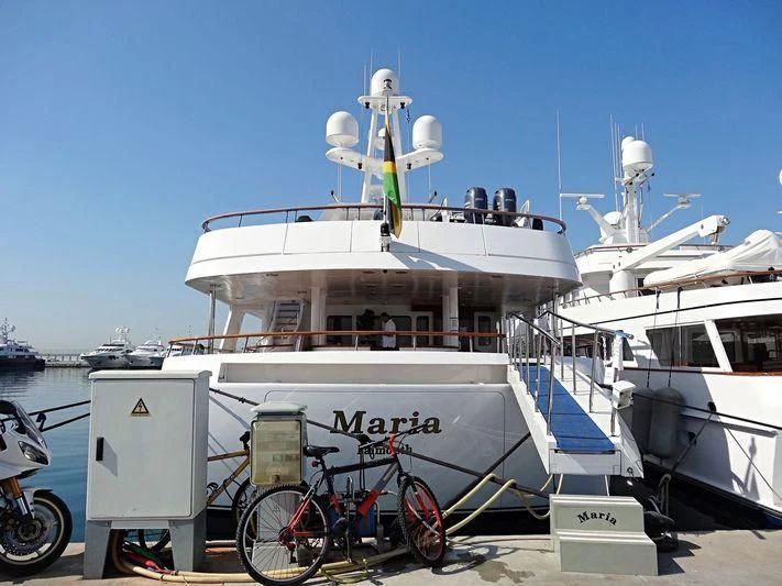 a boat with a bicycle rack aboard MARIA Yacht for Sale