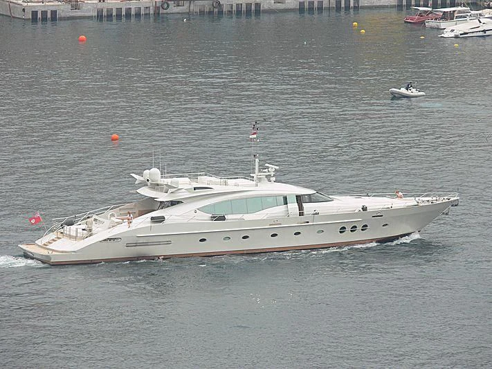 a white boat in the water aboard ESCAPE Yacht for Sale