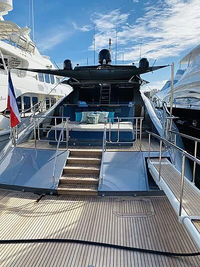 a boat with a staircase aboard ESCAPE Yacht for Sale