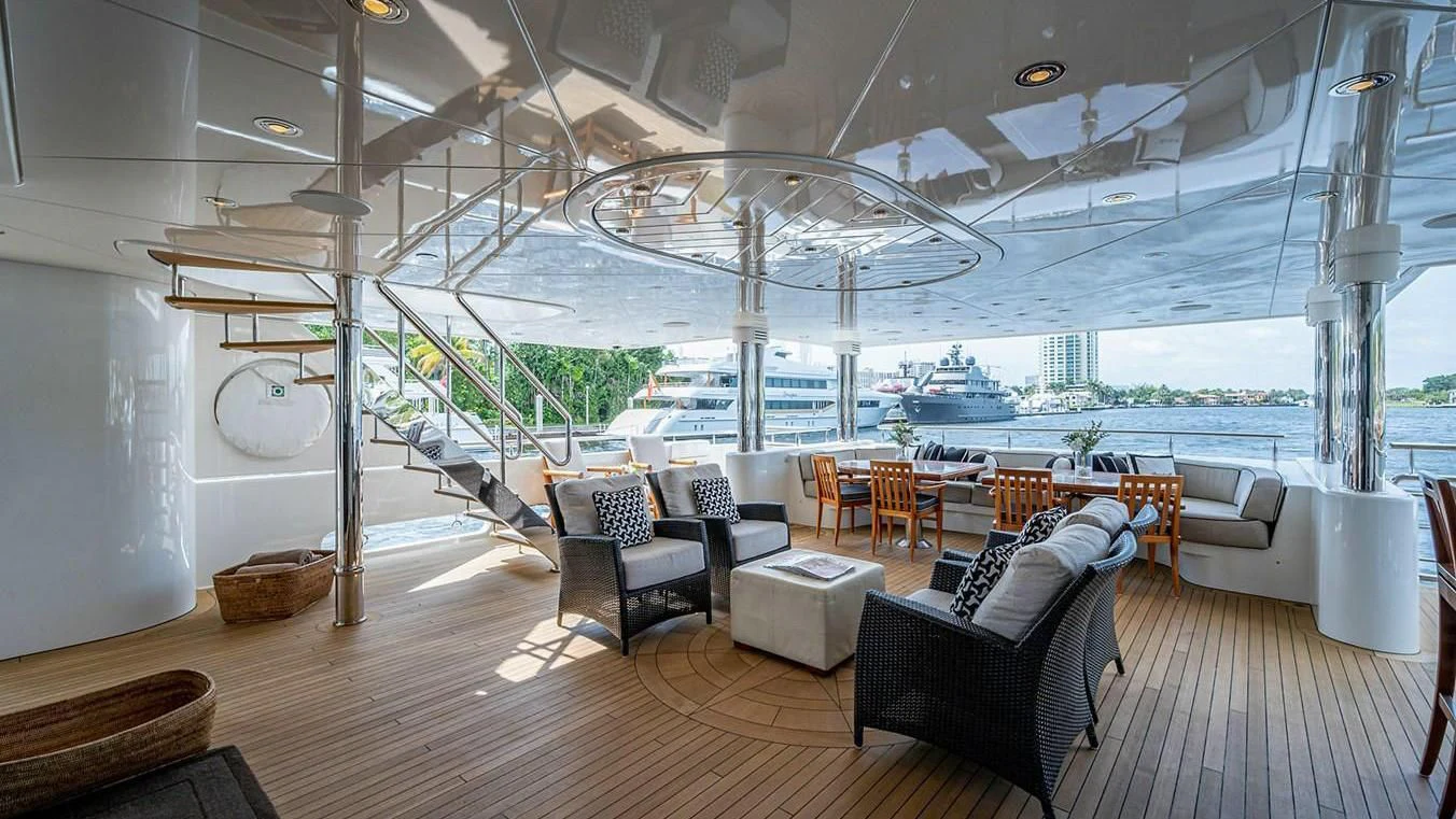 a room with a large glass ceiling aboard NIGHT HOWL Yacht for Sale