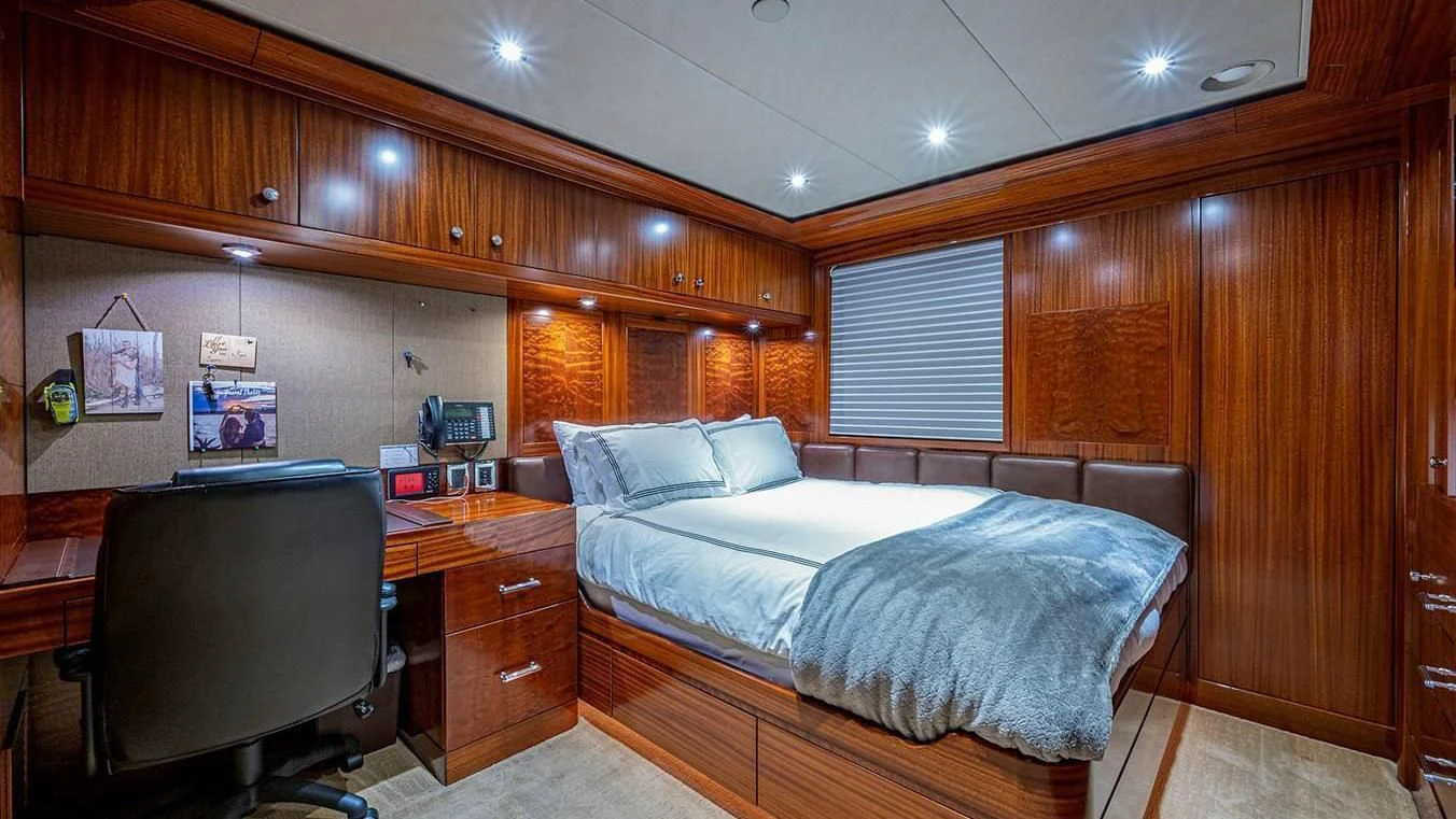 a bed in a room aboard NIGHT HOWL Yacht for Sale