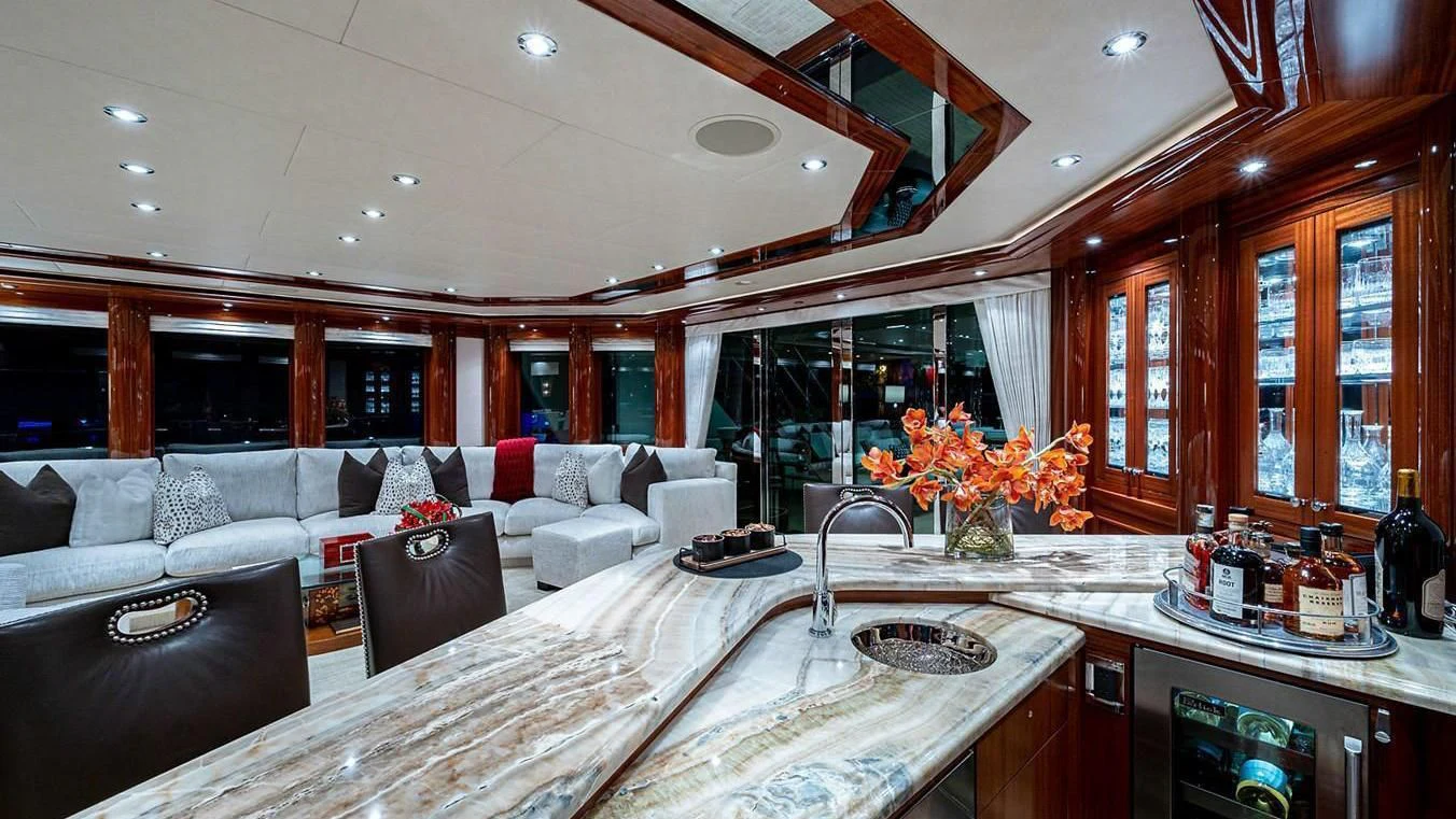 a large kitchen with a large island aboard NIGHT HOWL Yacht for Sale