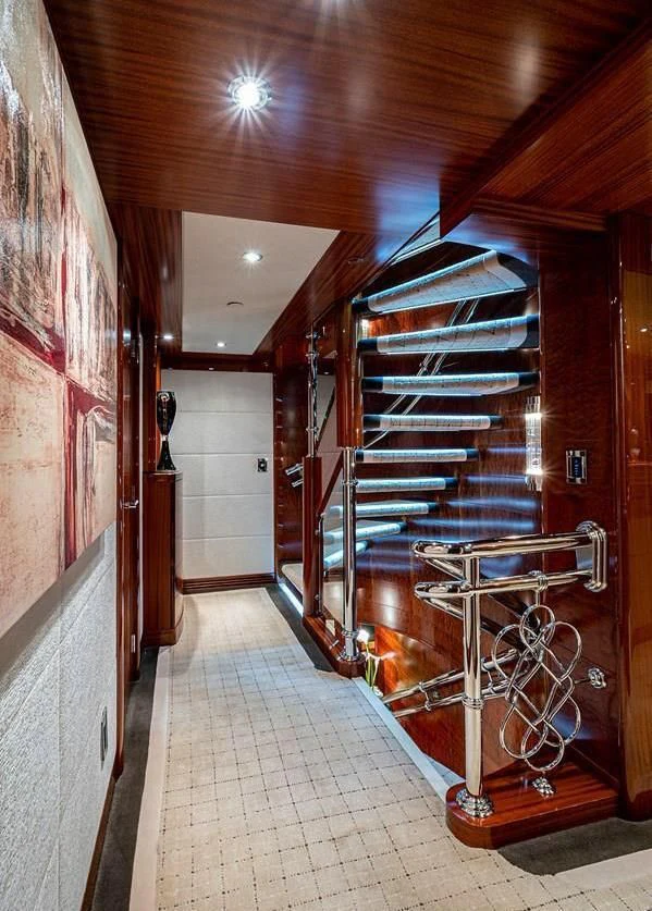 a staircase in a building aboard NIGHT HOWL Yacht for Sale