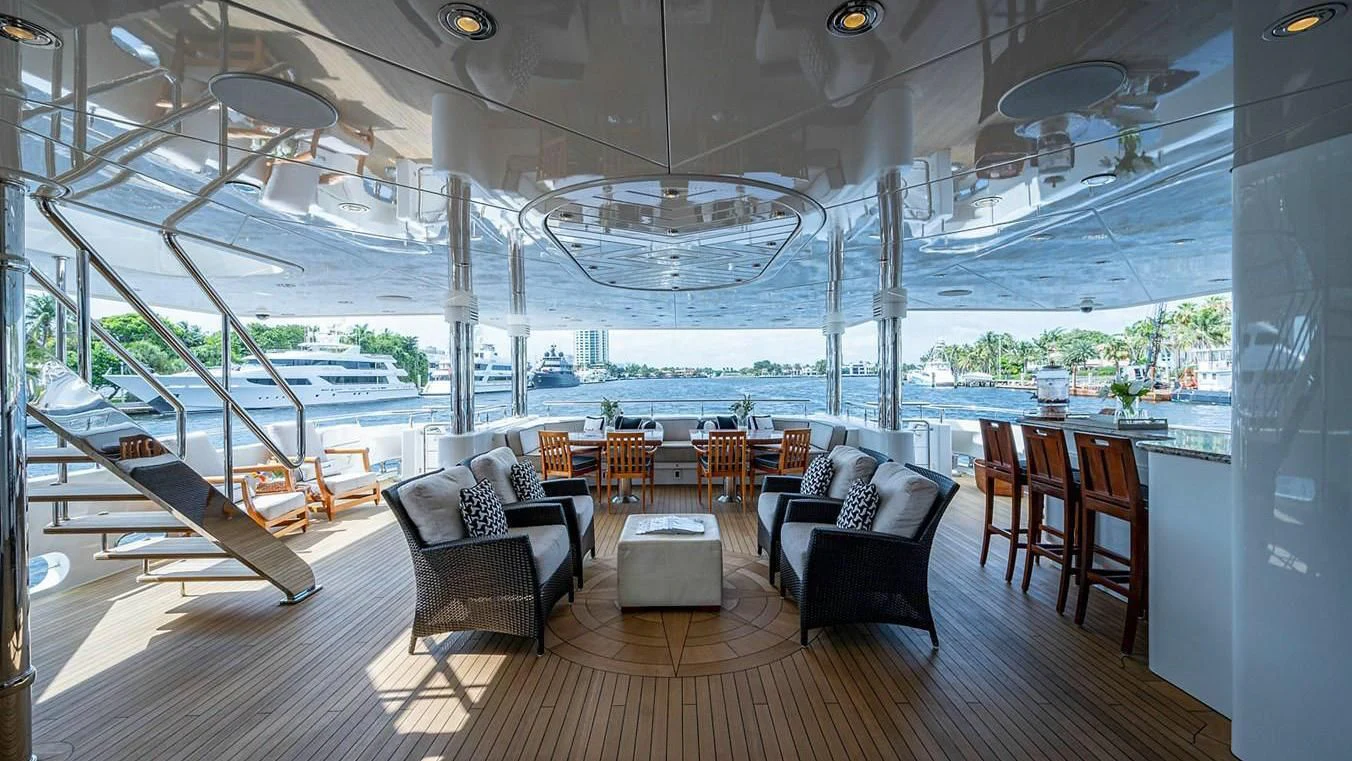 a room with a large glass ceiling aboard NIGHT HOWL Yacht for Sale