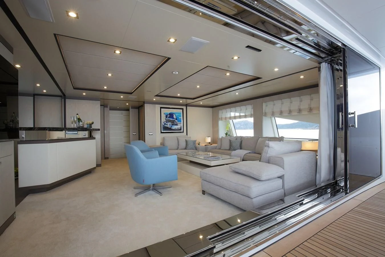 a modern looking living room aboard WILLOW Yacht for Charter