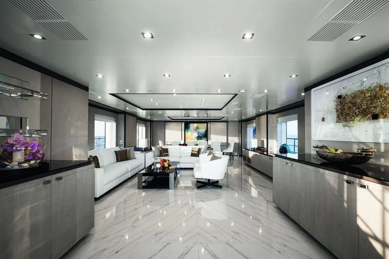 a large modern living room aboard WILLOW Yacht for Charter
