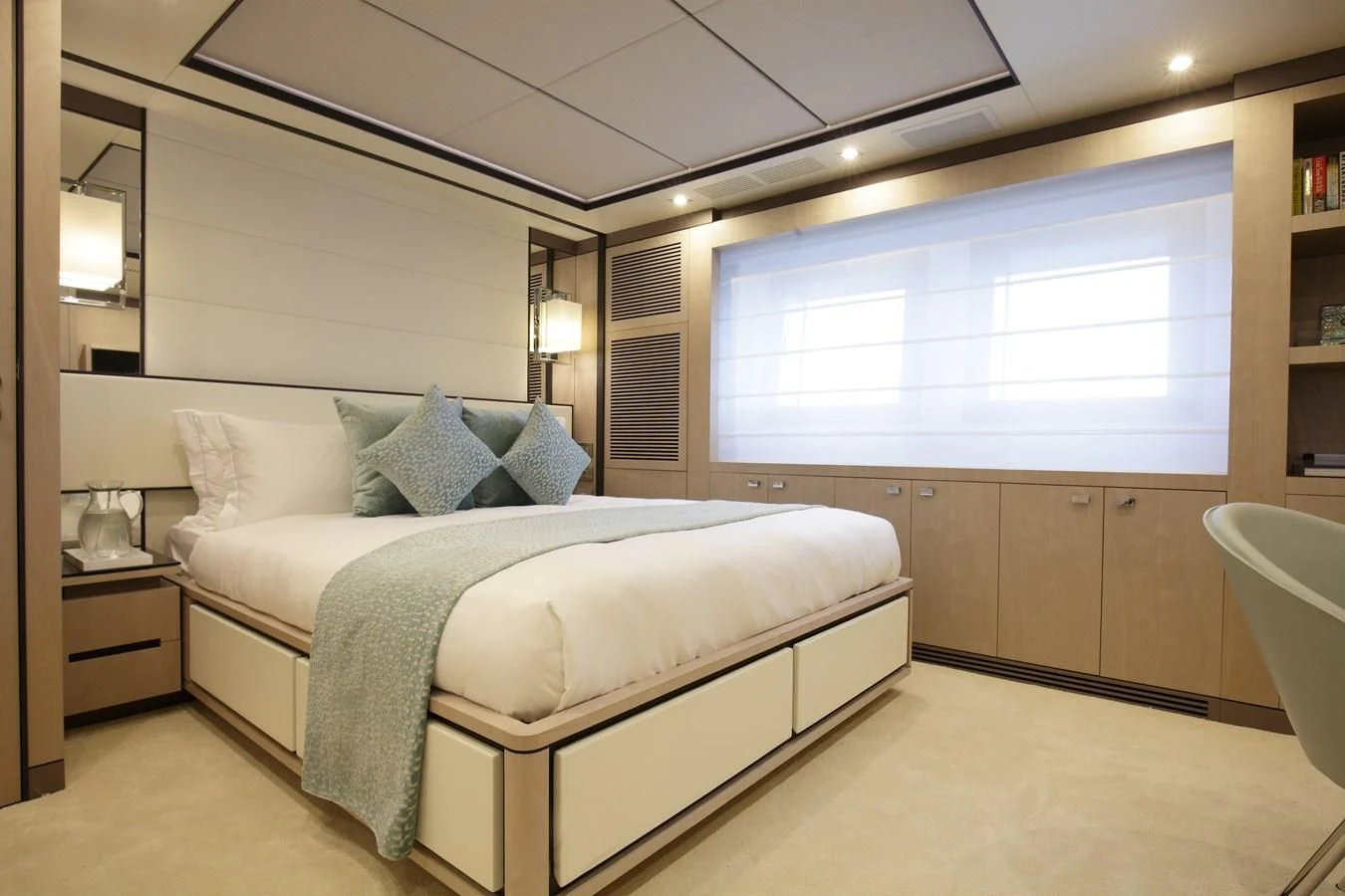 a bed in a room aboard WILLOW Yacht for Charter